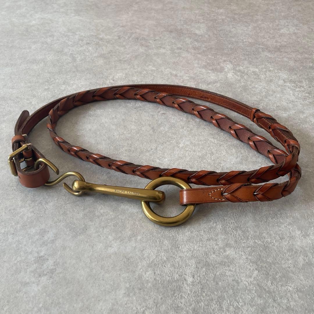 新品同様【レア】Ralph Lauren レザー編み込みベルト ゴールドバックル