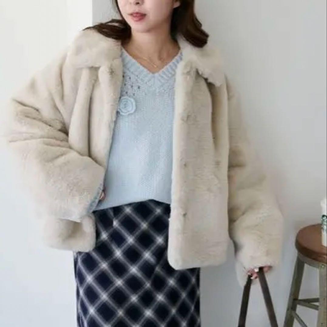 DISCOAT ファージャケット ライトグレー　ショート　S