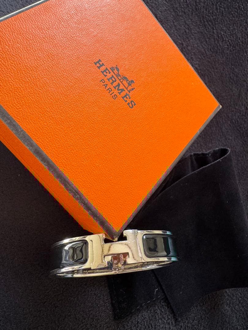 [USED]HERMES Hシルバー ブラック ブレスレット/バングル PM