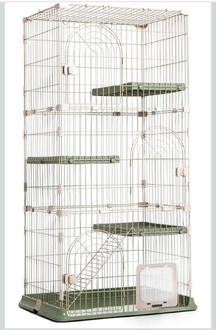 RAKU 猫ケージ 大型 キャットケージ ドア付き ワイド扉 3段 給水器付き