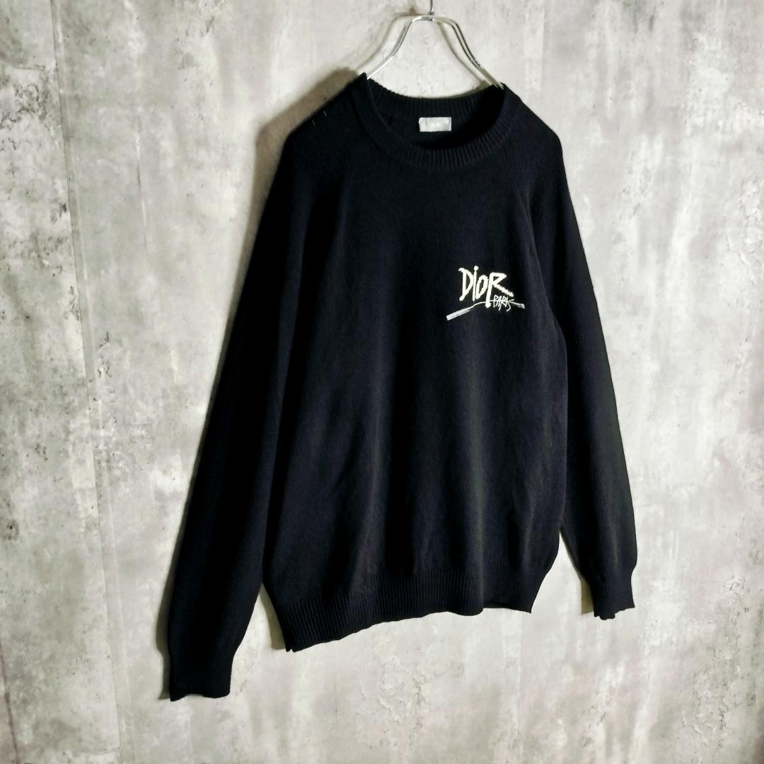 極美品★ディオール ショーン・ステューシー カシミヤ100％ ロゴ刺繍 ニット