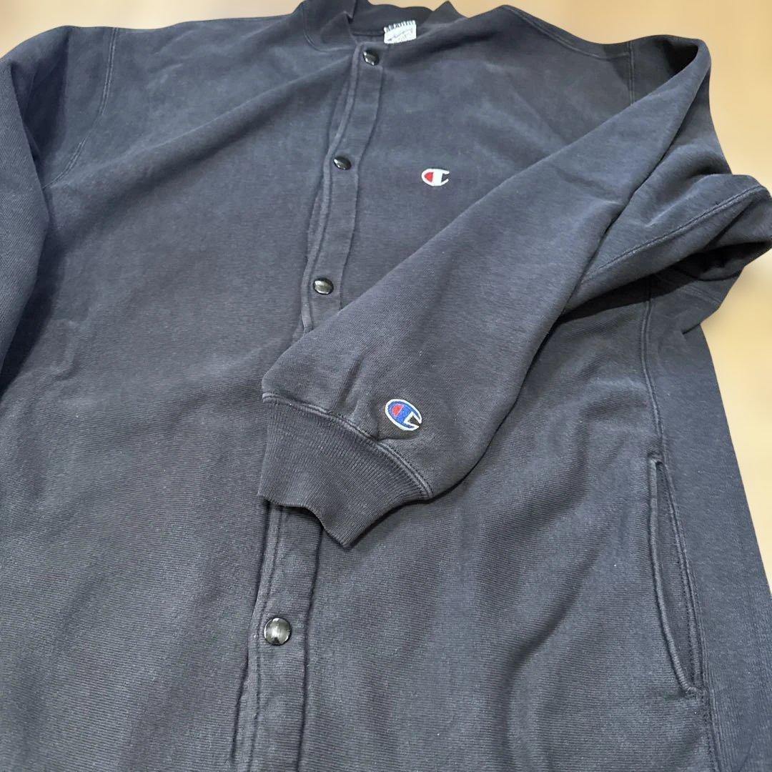 90s 刺繍タグ　champion スナップ　カーディガン　黒　XL USA