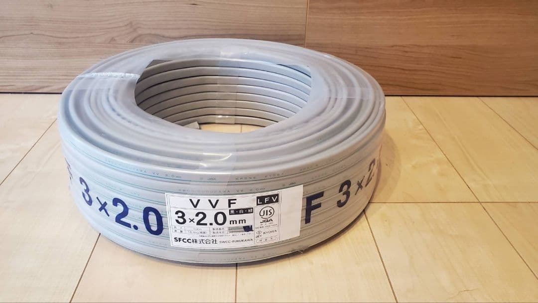 ケーブル100m巻き　VVF2.0-3c 黒白緑