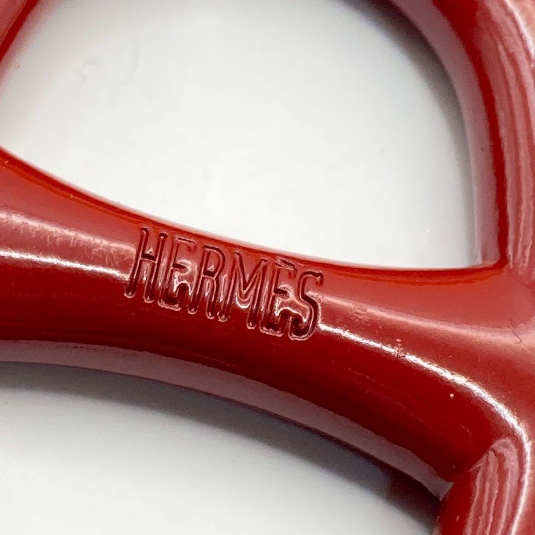 【美品】エルメス　シェーヌダンクル　スカーフリング　稀少色　レッド　ロゴ刻印