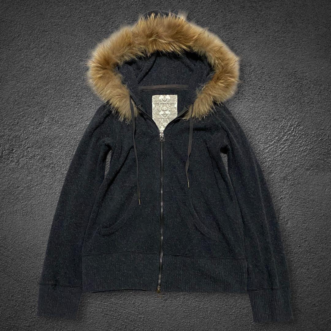 トップス goa raccoon fur zip up knit hoodie