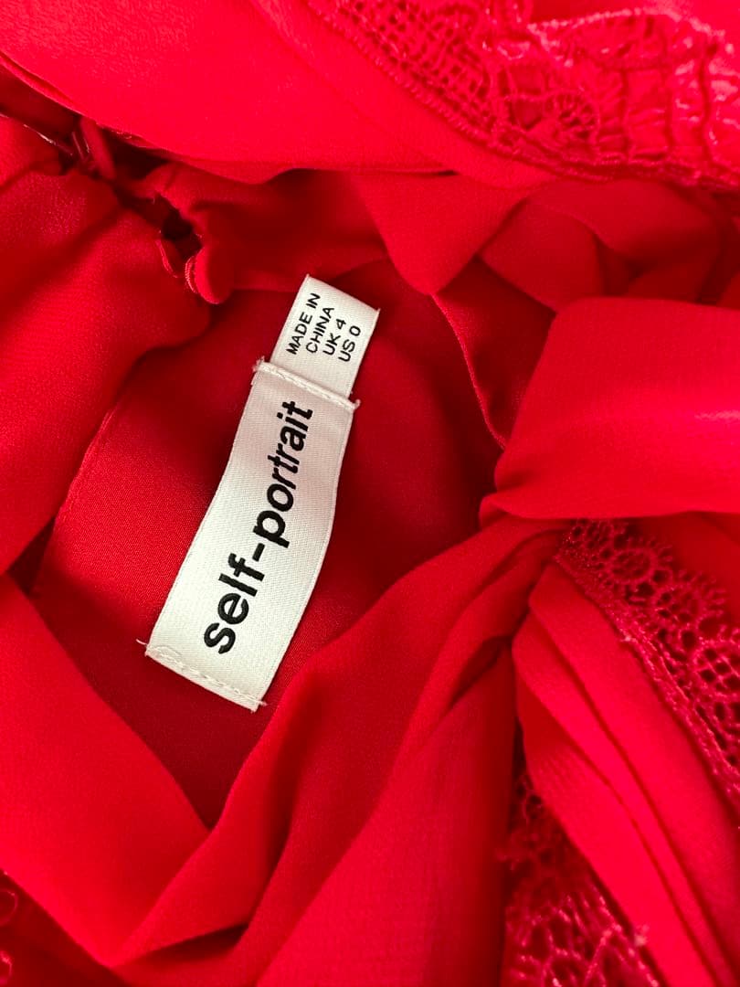 ayaself-portrait 赤 プリーツ 半袖ワンピース