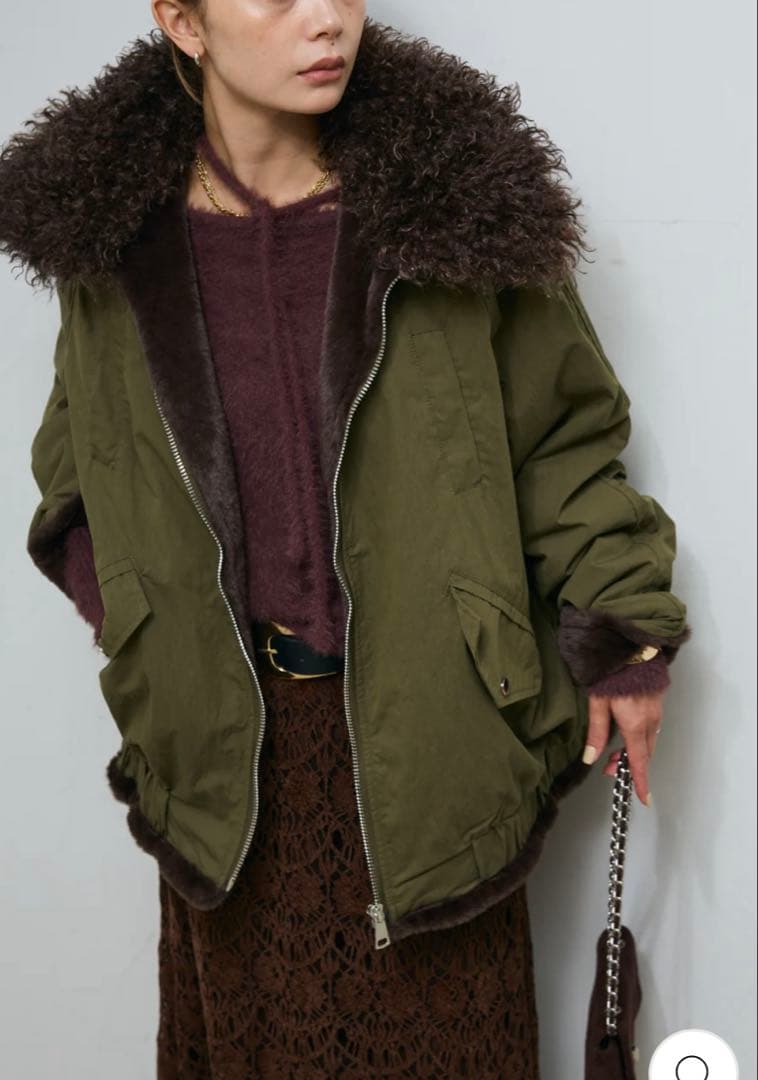 IAM イアム　ボア襟ジップブルゾン　カーキグリーン