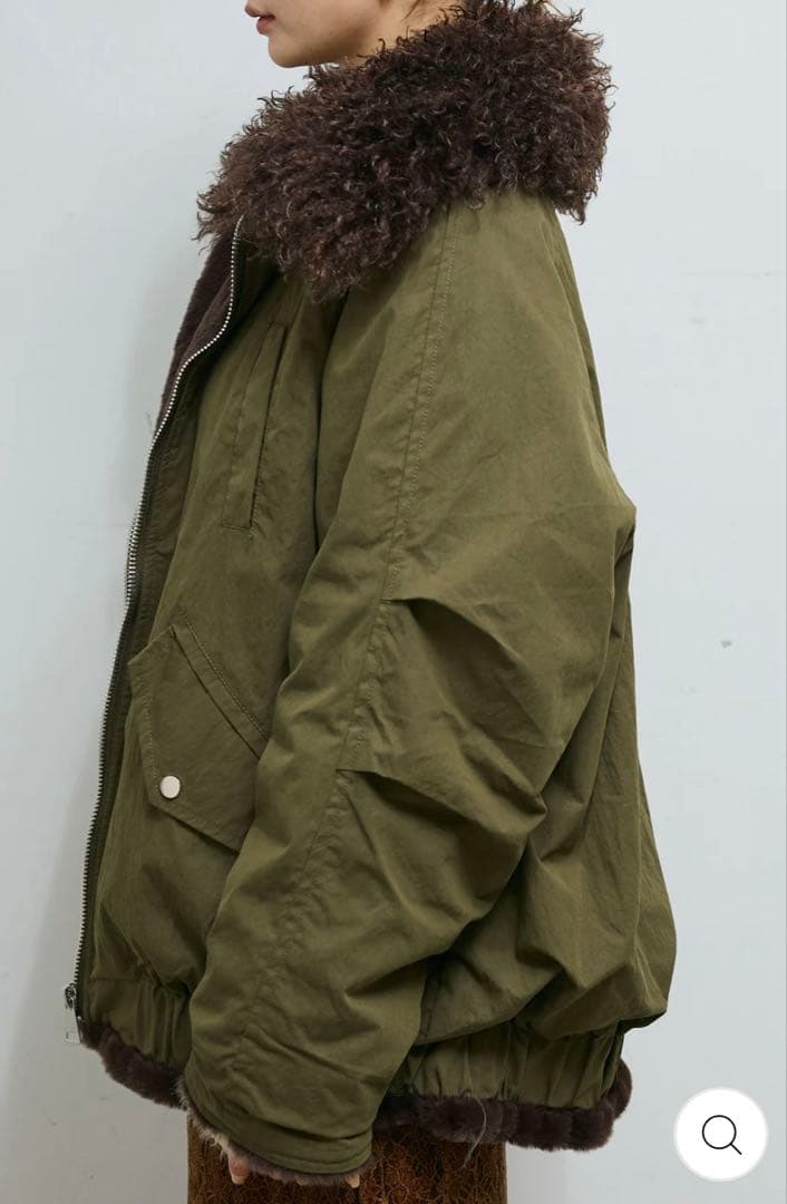 IAM イアム　ボア襟ジップブルゾン　カーキグリーン
