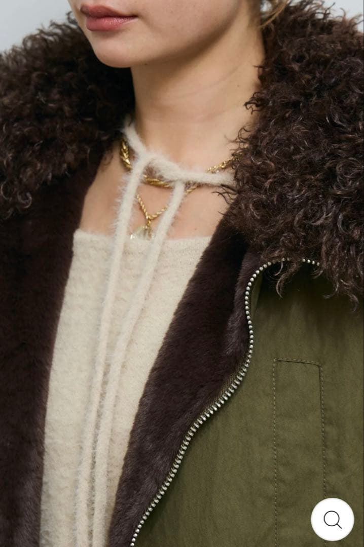 IAM イアム　ボア襟ジップブルゾン　カーキグリーン