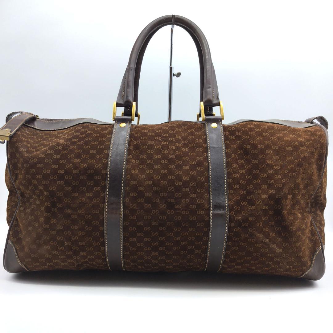 グッチ ボストンバッグ gg柄 スエード ブラウン 大容量 旅行カバン
