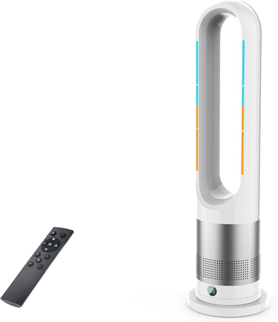 冷暖両用タワーファン扇風機 羽根なし DCモーター サーキュレーターホワイト