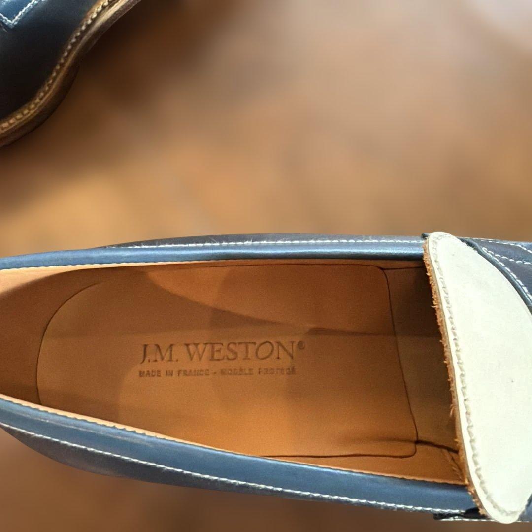 J.M. WESTON ローファー ネイビー/ベージュ