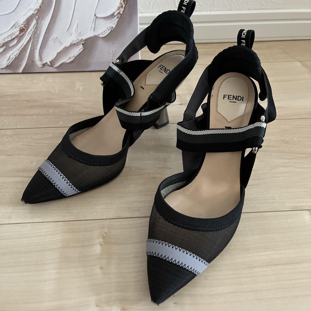 フェンディ　FENDI コリブリ　パンプス　ブラック　メッシュ　36 1/2