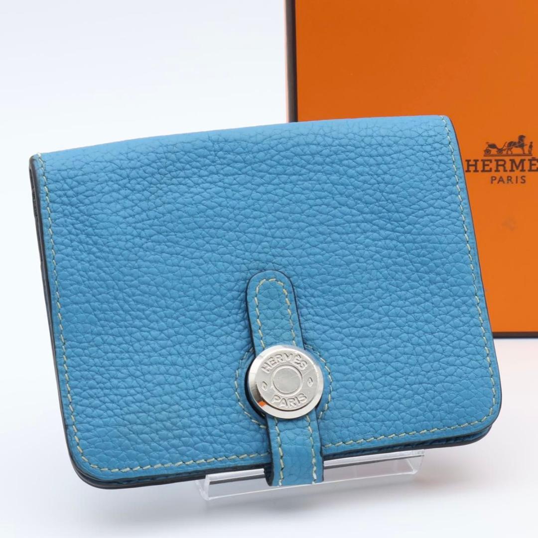 【極美品】HERMES ドゴンコンパクト　ケース　ブルージーン