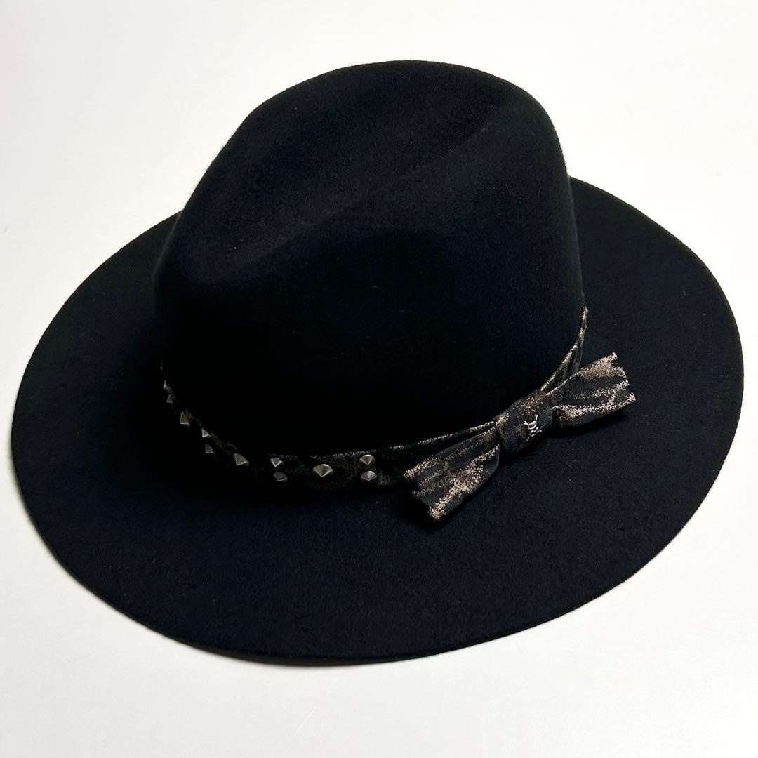 【美品】ROEN/ロエン/レオパードスタッズリボンウールハット/ブラック