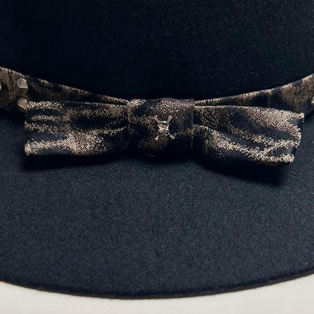 【美品】ROEN/ロエン/レオパードスタッズリボンウールハット/ブラック