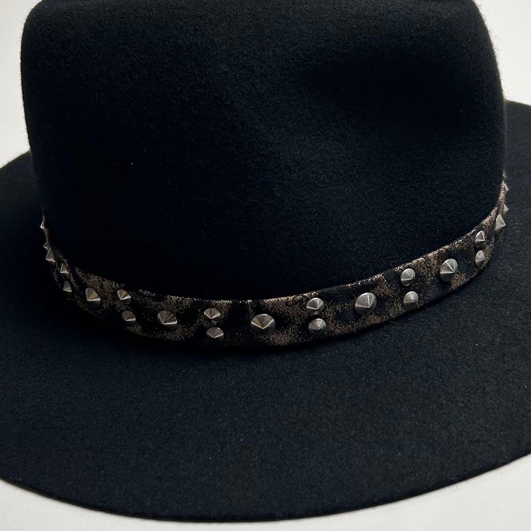 【美品】ROEN/ロエン/レオパードスタッズリボンウールハット/ブラック