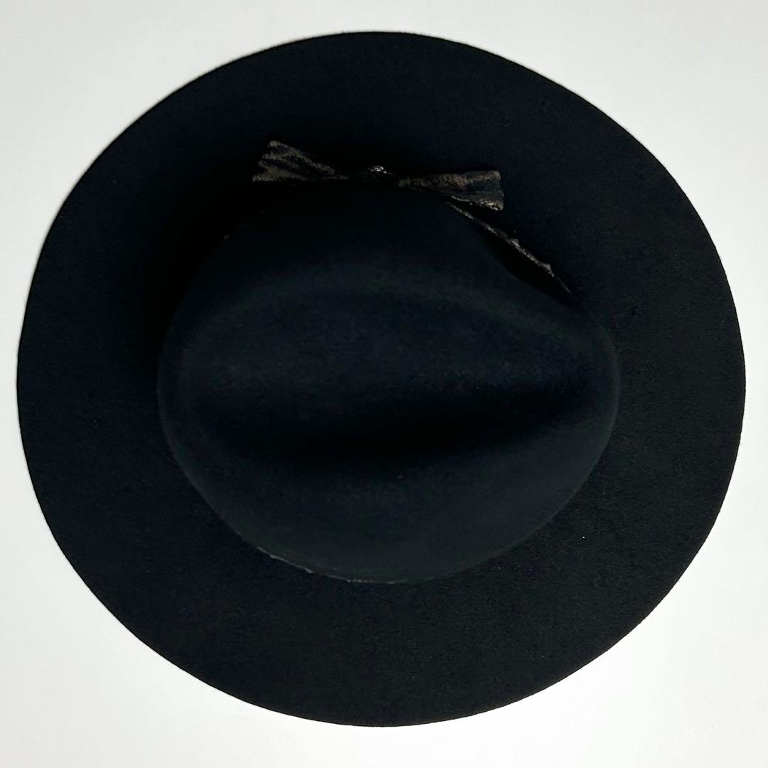 【美品】ROEN/ロエン/レオパードスタッズリボンウールハット/ブラック