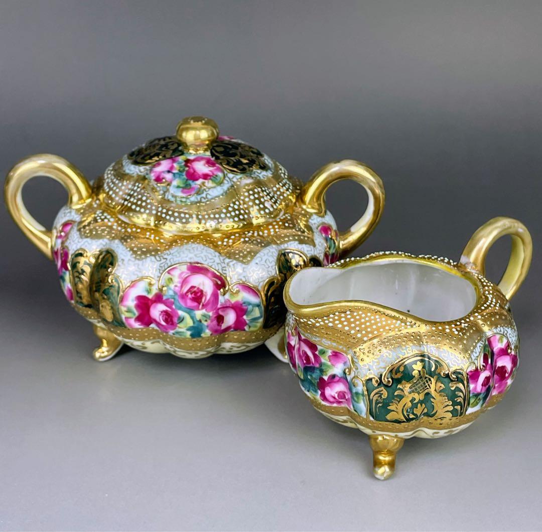 【専用】オールドノリタケ 薔薇紋 ビード盛り シュガーボウル クリーマー