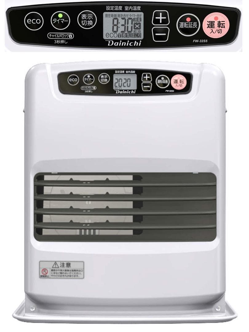 ダイニチ石油ファンヒーター【ＦＷ－Ｅ３２Ｓ５－Ｗ白】木造９畳鉄筋１２畳　新品保付