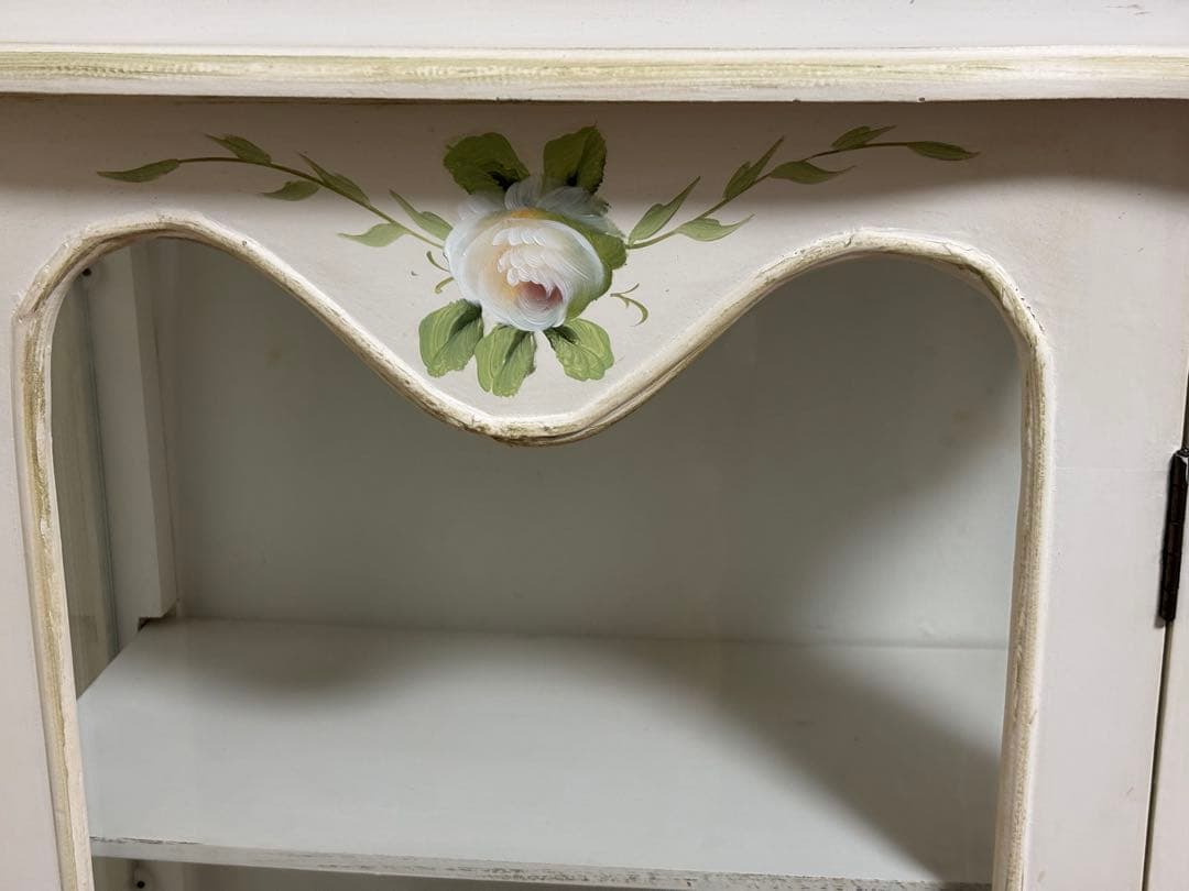 ホワイト木製キャビネット 花柄装飾 3段 スリム型