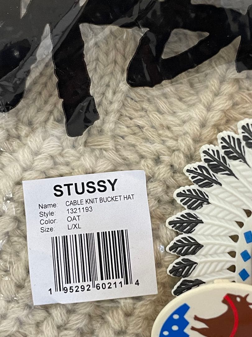 帽子 STUSSY CABLE KNIT BUCKET HAT Oat L/XL