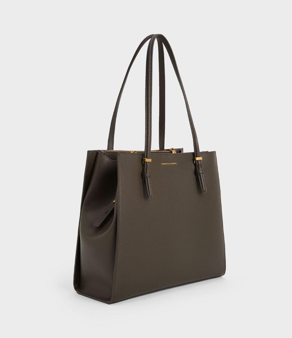 値下げ 極美品CHARLES&KEITE クラシックダブルハンドル トートバッグ