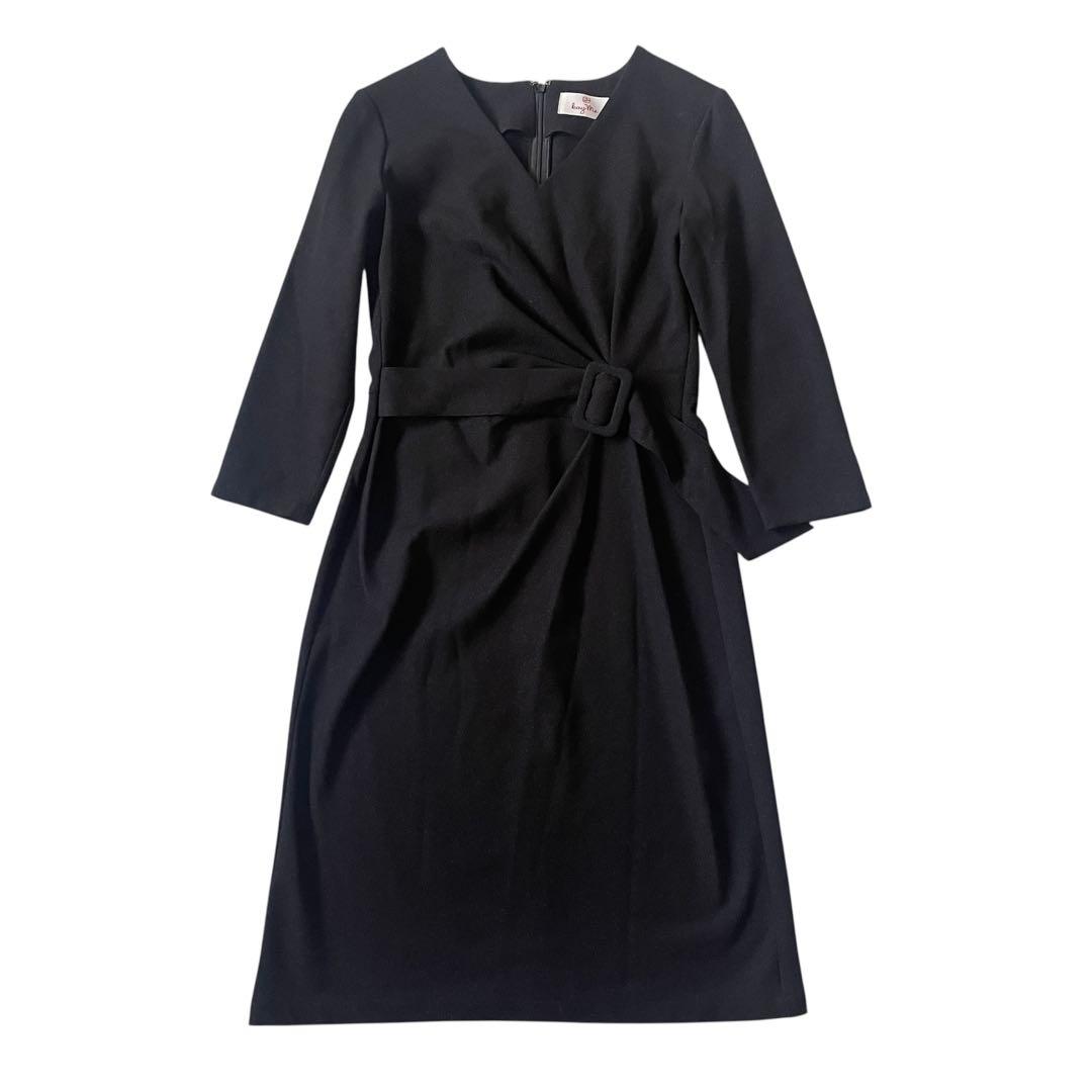 ケイミー ダブルジャージーVネック デイリーワンピース ブラック ベルト 近年物