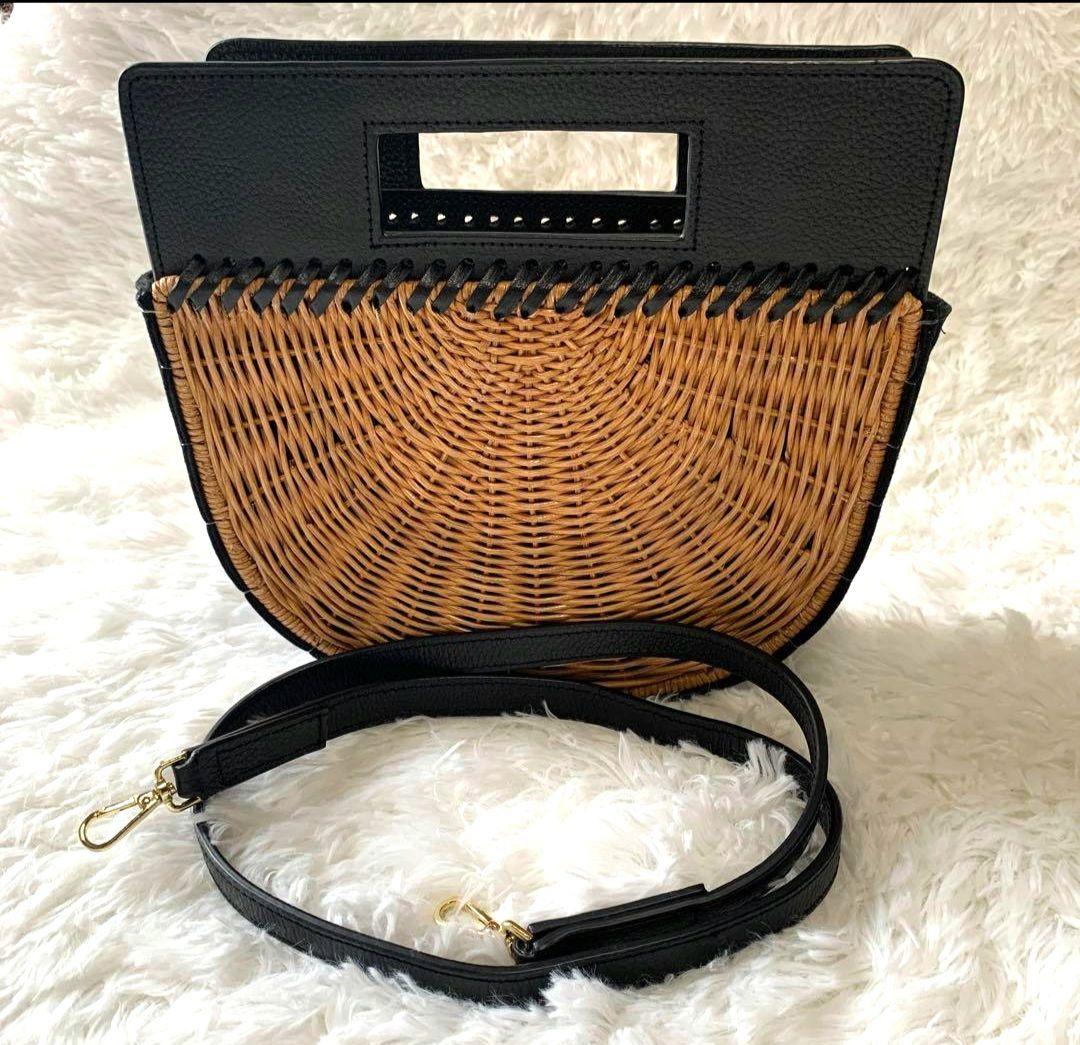 【美品】nouer ヌール ショルダーバッグ かごバッグ ラタン レザー