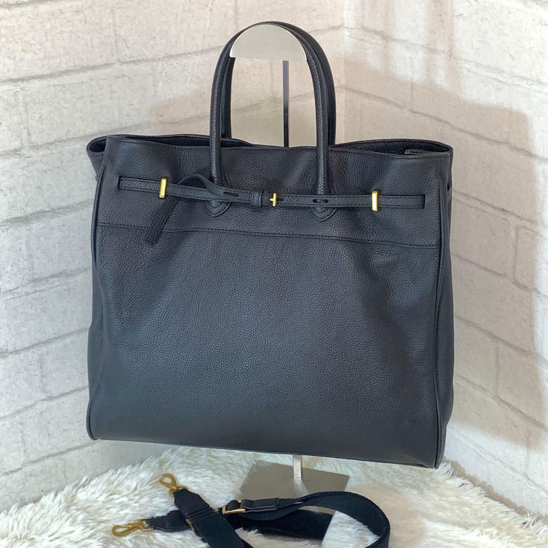 ROPE ロペ　リアルレザーナローベルトトートバッグ ブラック