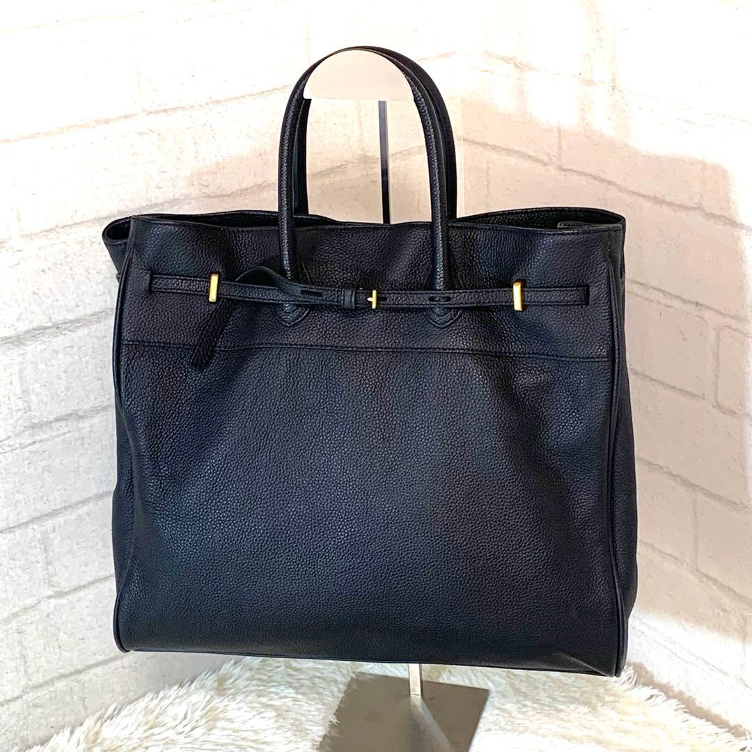 ROPE ロペ　リアルレザーナローベルトトートバッグ ブラック