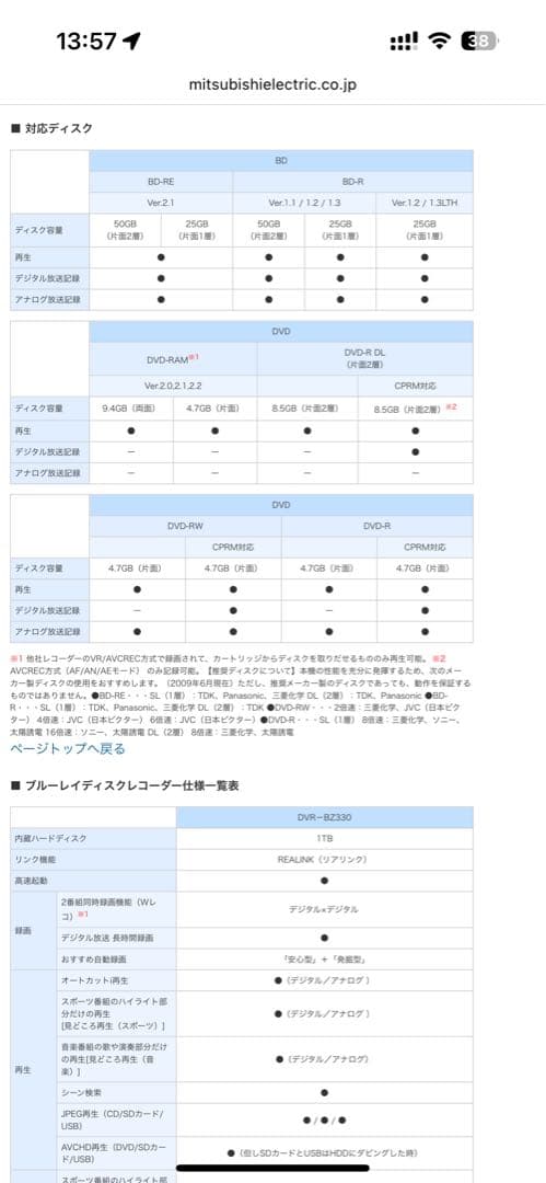 三菱電機REALブルーレイレコーダー1TB DVR-BZ330