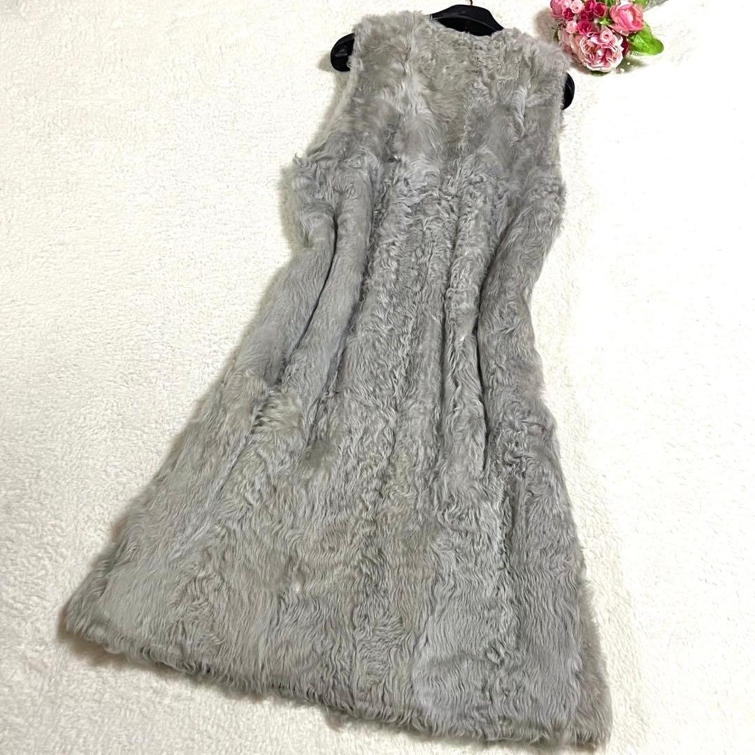毛皮 ラム リアルファー ロングベスト グレー Lサイズ相当