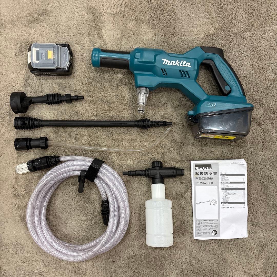 マキタ 充電式洗浄機　MHW180D 18Vバッテリ、ペットボトルアダプタ付