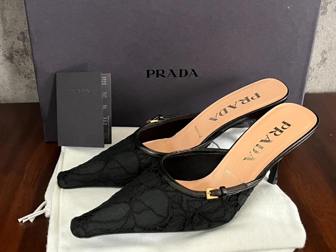 ◆美品 PRADA プラダ ブラックレース ミュール サイズ36 試着のみ