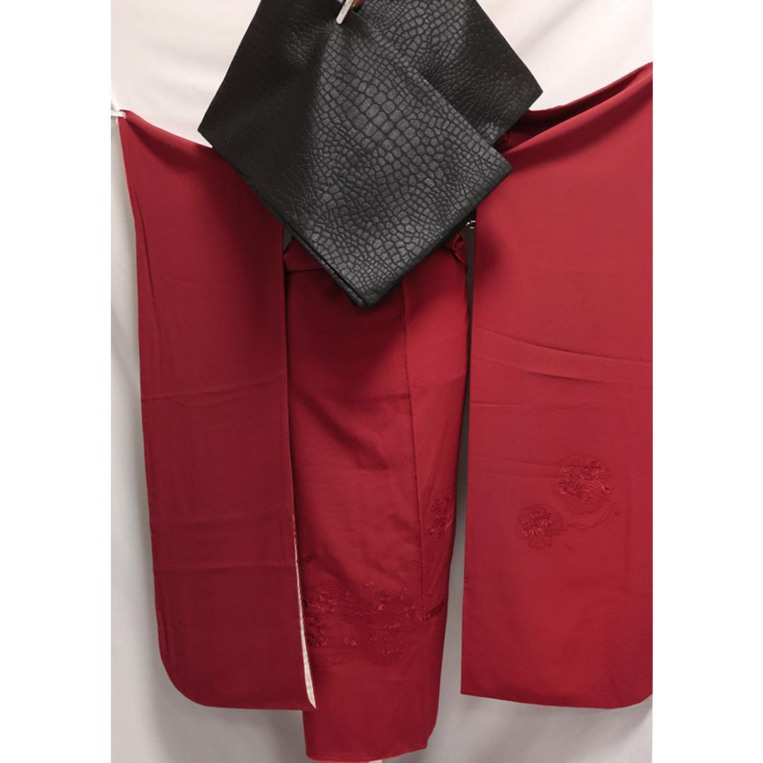 ◆振袖セット ◆刺繍入り色無地丈157cm赤系フルセット35Ao