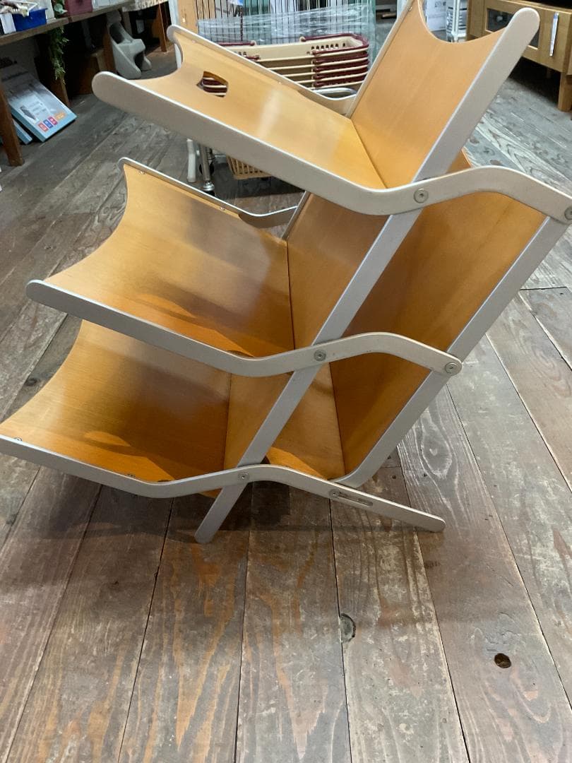 折りたたみ式木製マガジンラック 3段 ナチュラル　YCAMI　イカミ