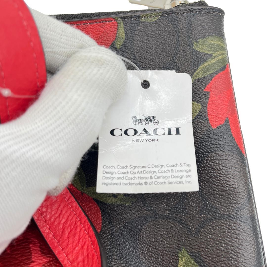 COACH コーチ トートバッグ シグネチャー ローズプリント 赤花 レッド系