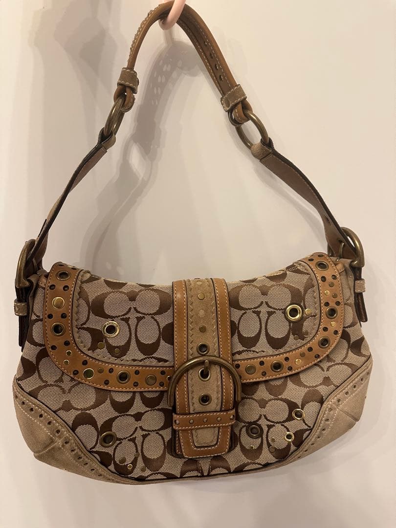 COACHソーホーシグネチャースタッズスエードワンショルダーバッグ ハンドバッグ