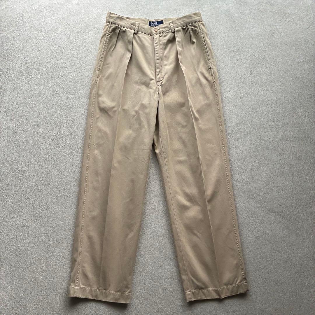 90s ポロバイラルフローレン 初期タグ ツータックチノパン ベージュ W31