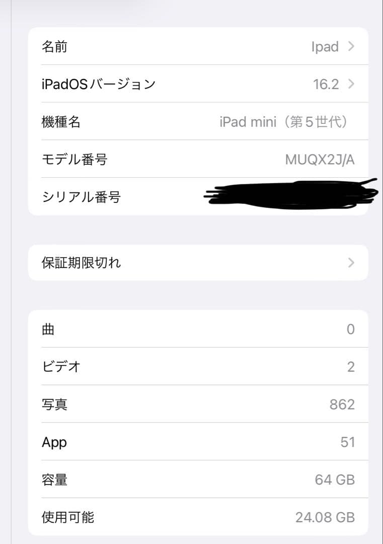 iPad mini (第5世代) シルバー　64GB wifiモデル　本体のみ