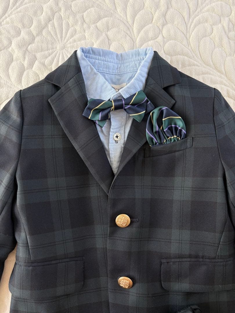グリーンレーベルリラクシング　チェック　卒園式　入園式　冠婚葬祭　スーツセット