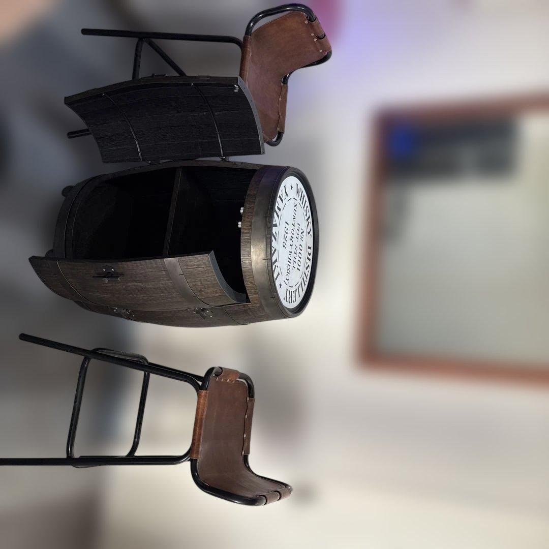 【引取限定】幻山崎樽キャビネット＋ハイチェア×2脚