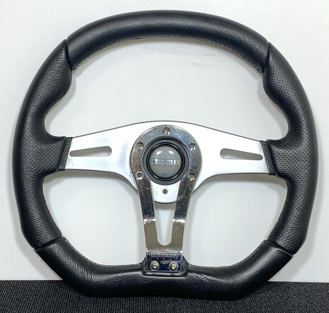 モモ トレックR ステアリング 35パイ ブラックレザー×シルバースポーク