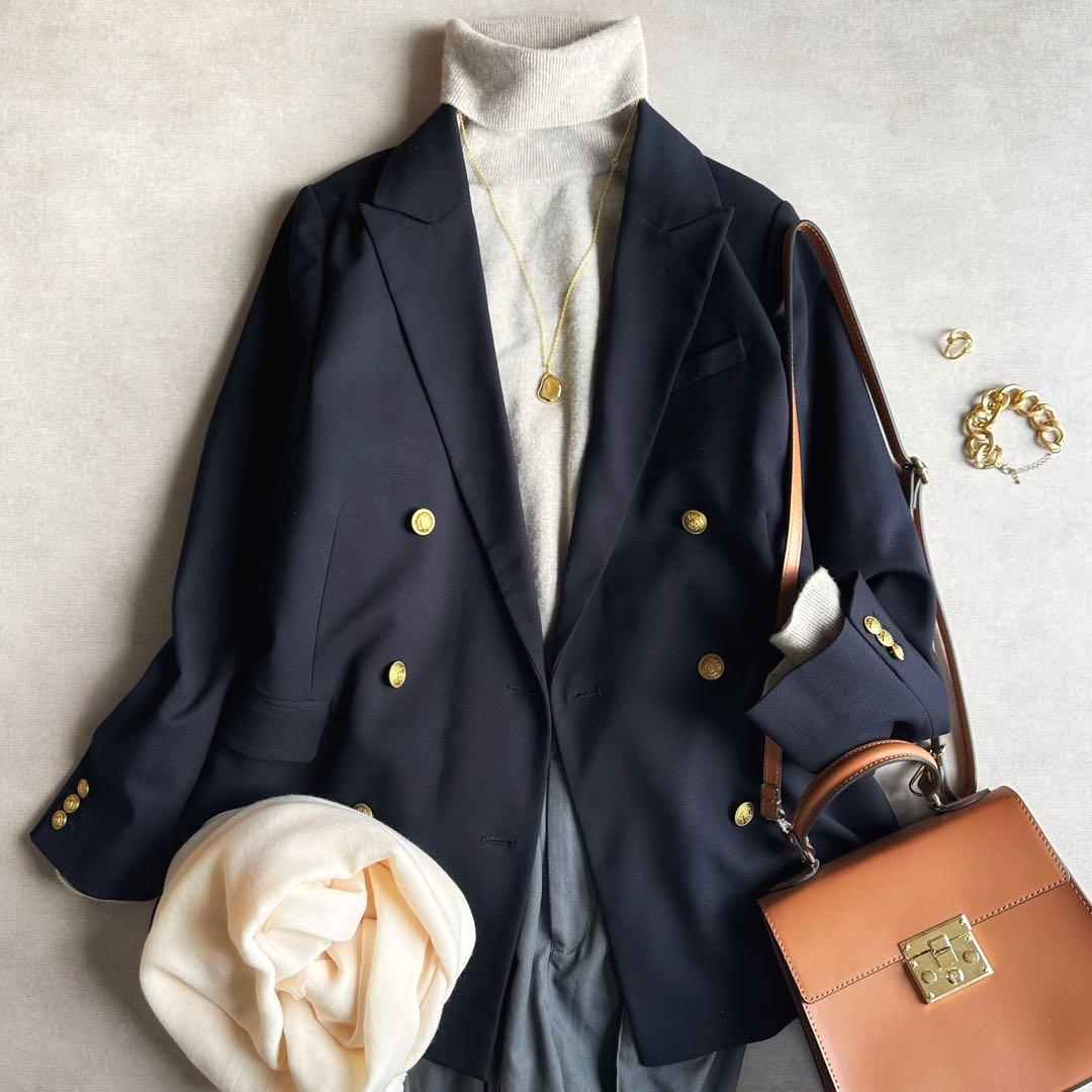 美品▲Mila Owen//金ボタンダブルブレザーオーバージャケット 紺ブレ