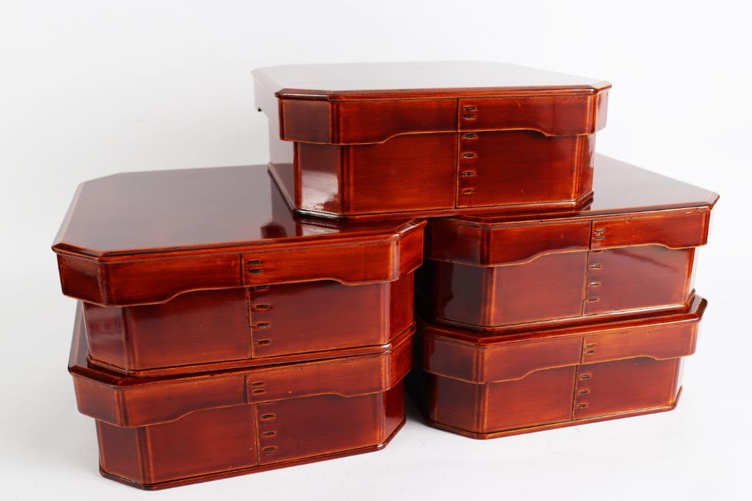 木曽漆器 大徳寺重 弁当箱 五個 共箱 茶道具 懐石道具