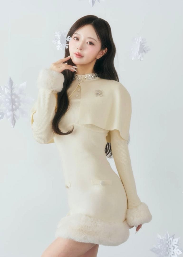 Darich ビジューケープニットミニワンピース IVO FREE