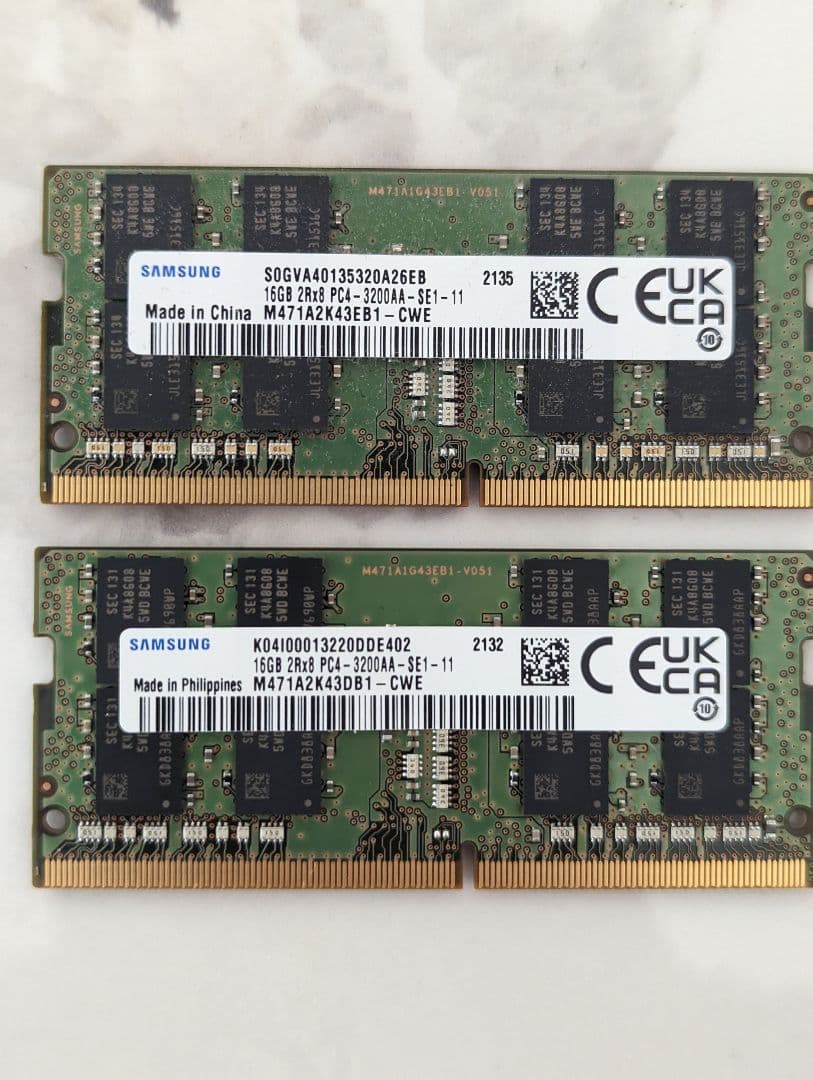 Samsung32GB(16GB2枚) DDR4 3200MHzノート用メモリー