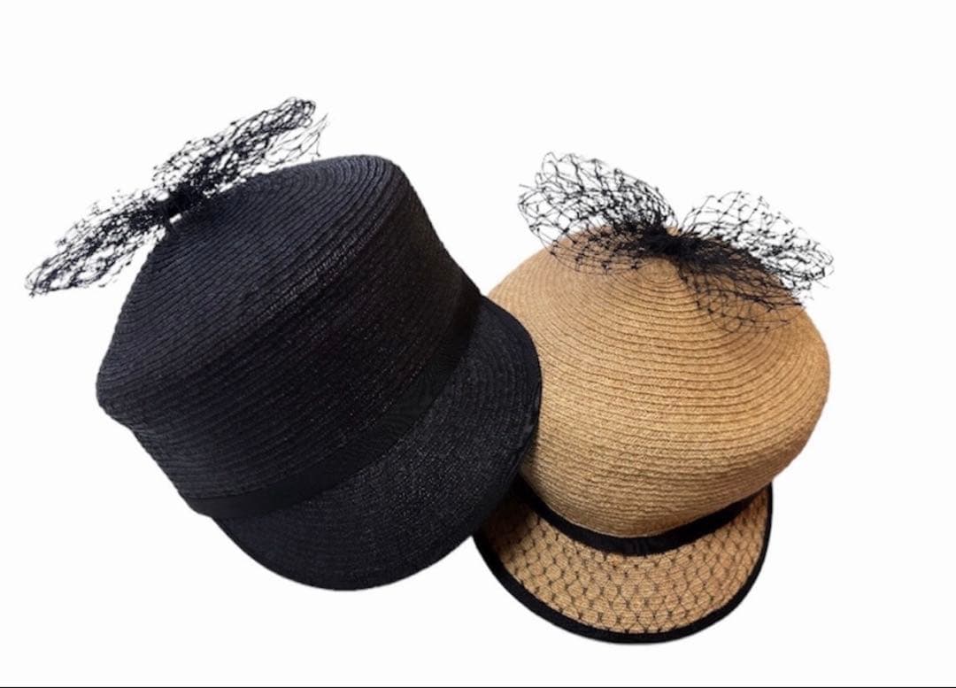 HIAND チュールリボン付きキャスケット　ブラック