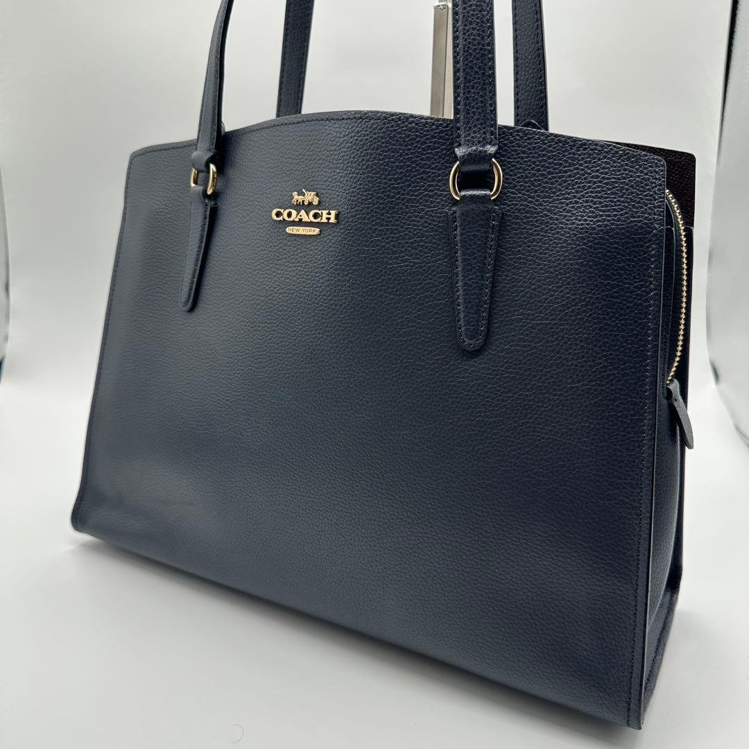 COACH テイタム レザートート ハンド　ビジネスバッグ　ネイビー